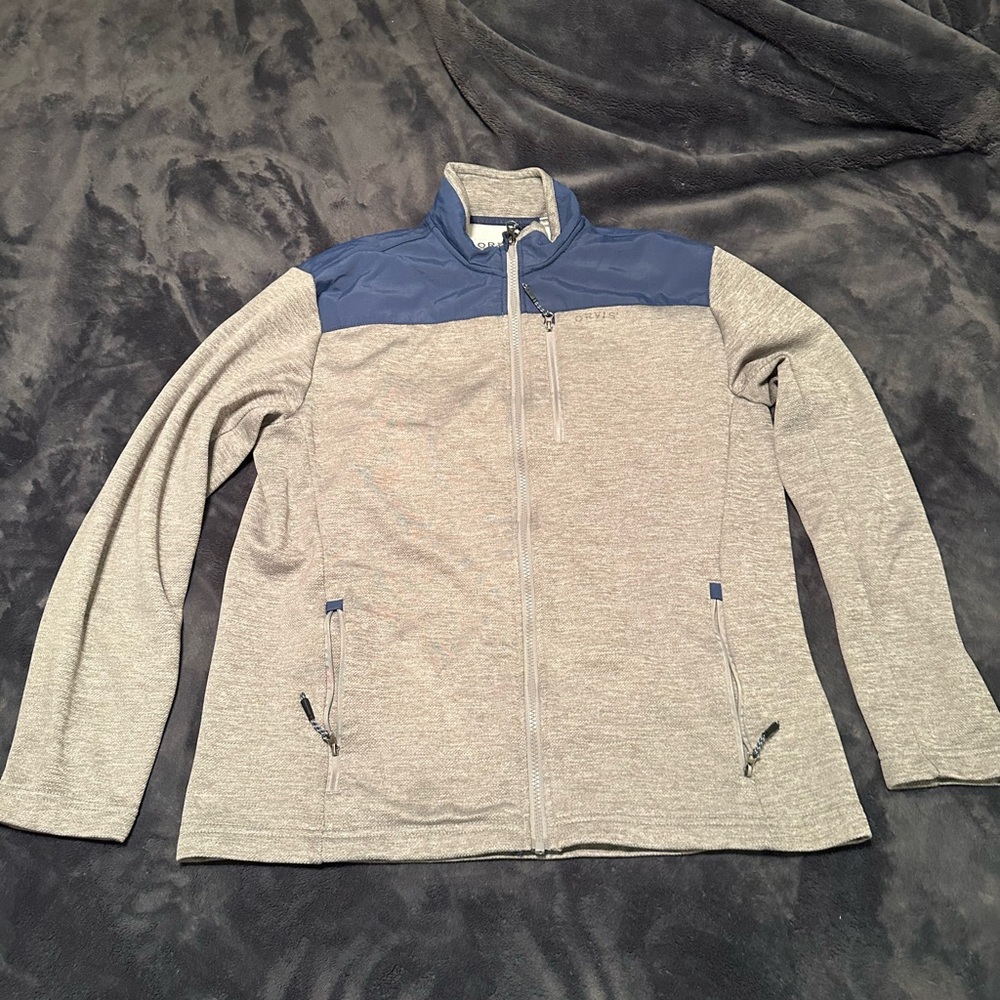 Orvis Gray Jacket with Blue Shoulder Yoke